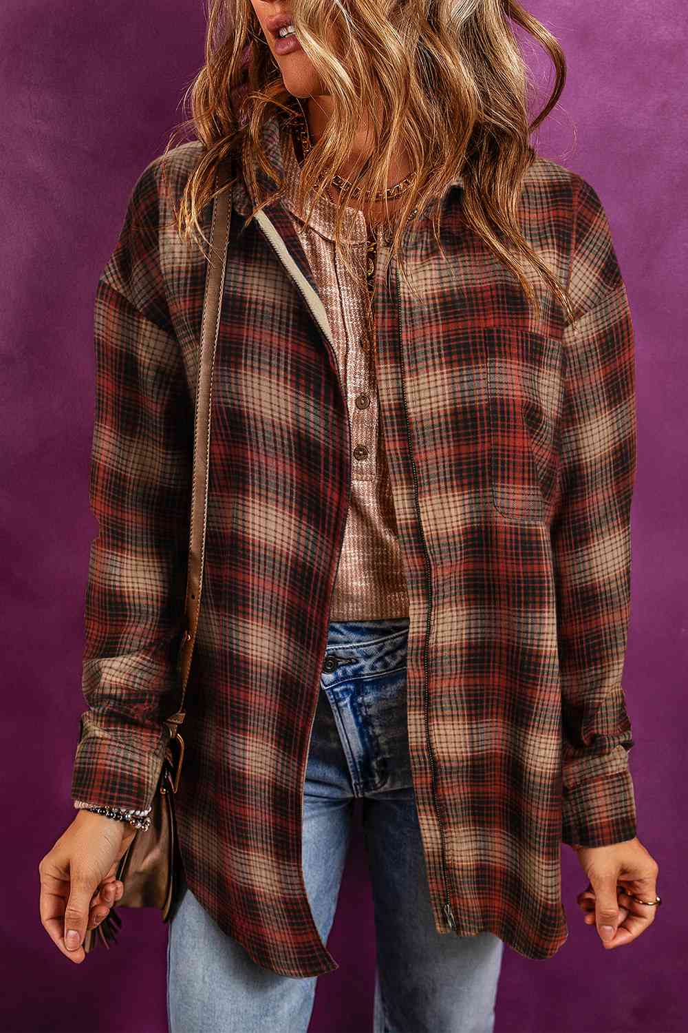 Plaid Zip-Up Collared Jacket