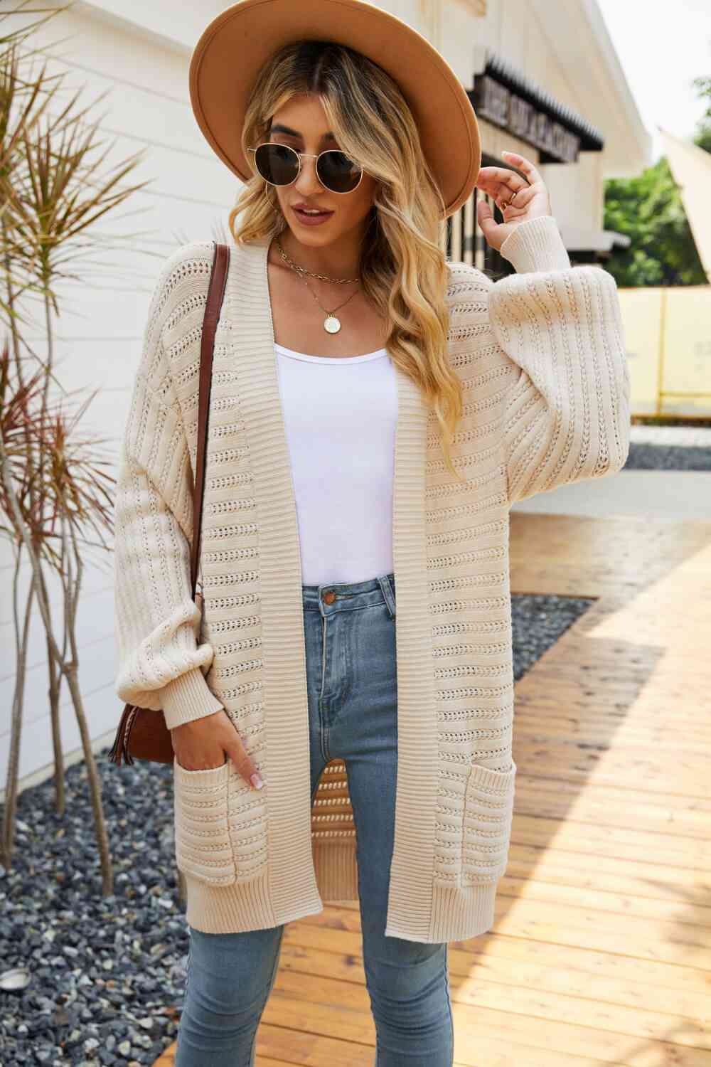 Open Front Dropped Shoulder Cardigan