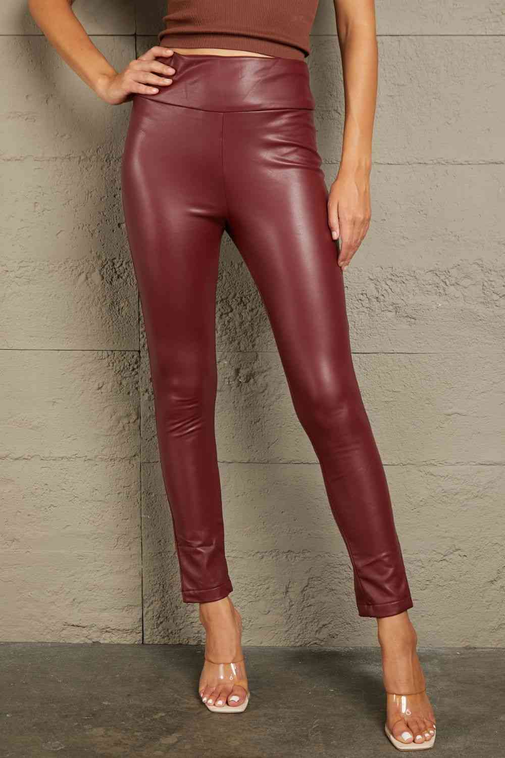 Double Take PU High Waist Straight Pants