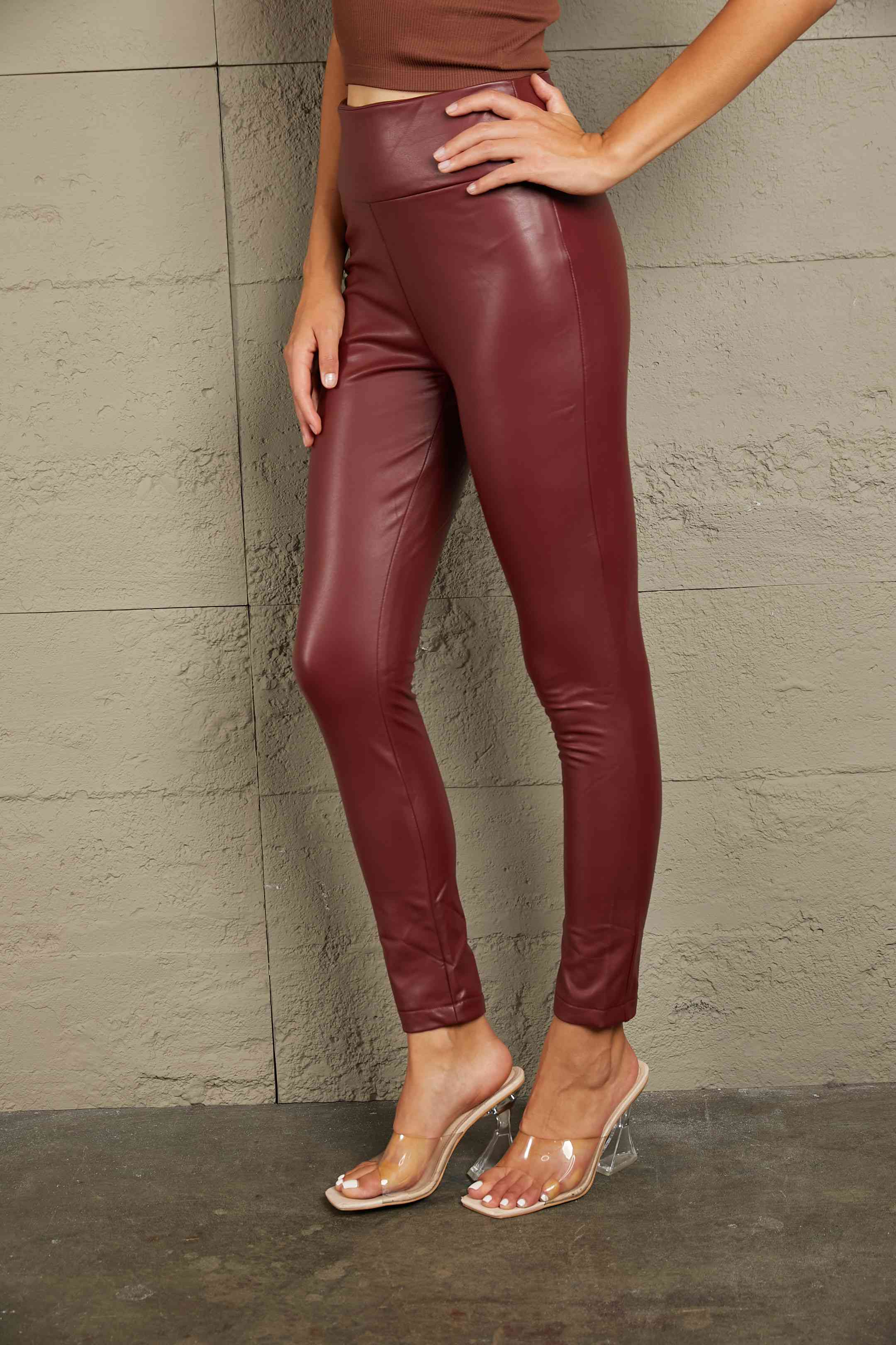 Double Take PU High Waist Straight Pants