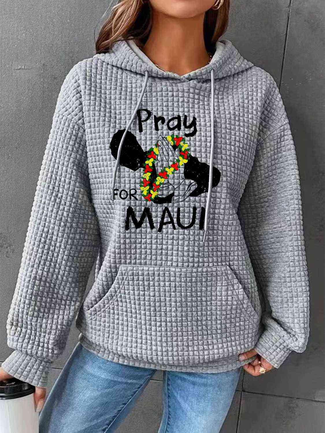 Full Size PRAY FOR MAUI Graphic Drawstring Hoodie