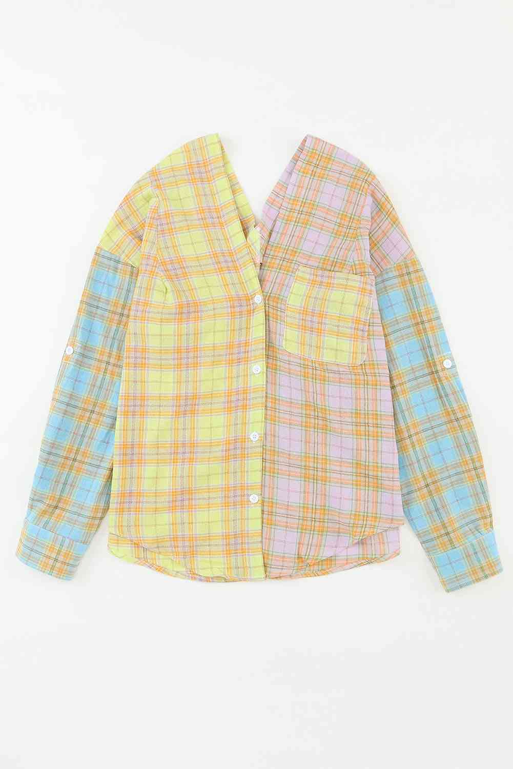 Open Front Buttoned Long Sleeve Shirt with Pocket