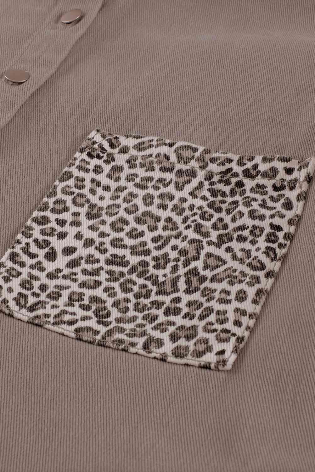 Double Take Leopard Contrast Denim Top