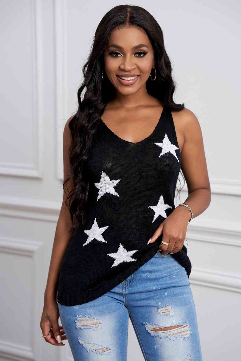Star Pattern Racerback Knitted Tank