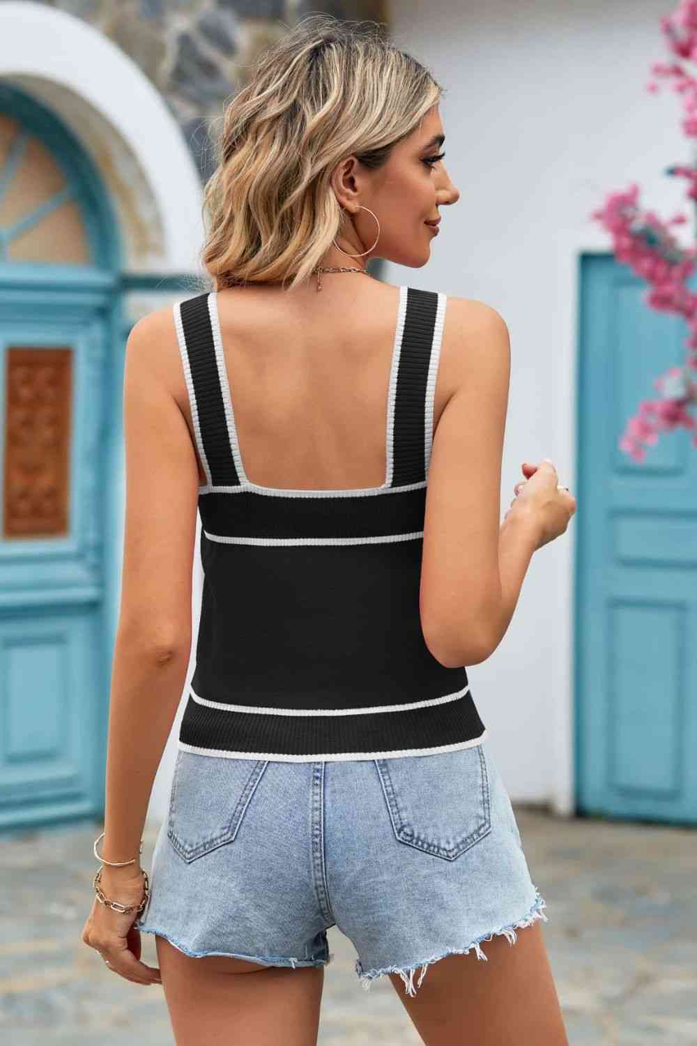 Contrast Square Neck Knit Tank
