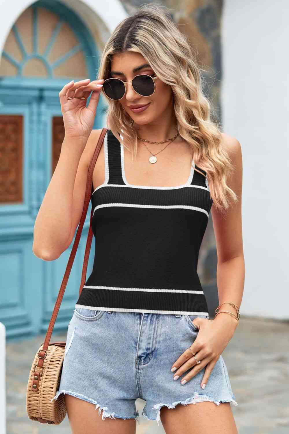 Contrast Square Neck Knit Tank